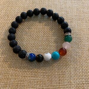 Lava bead chakra bracelet with real gem stone beads.